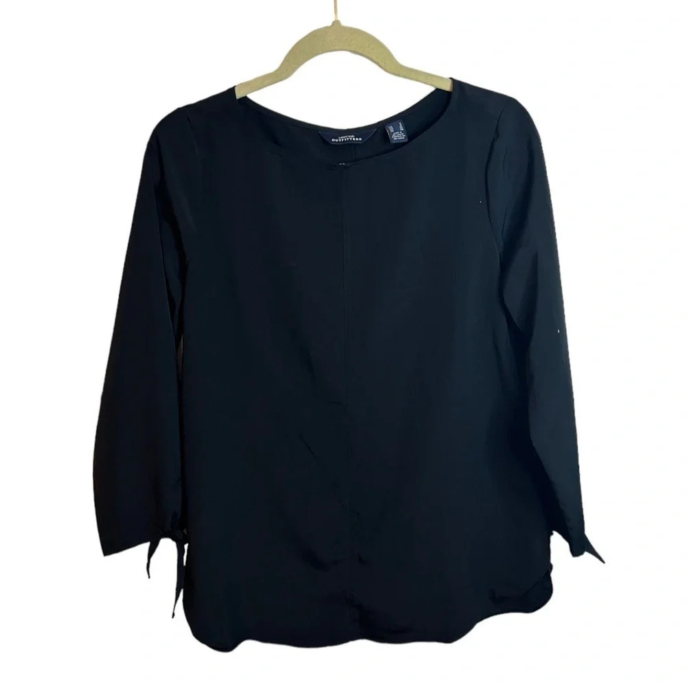 LANDS END BLACK TIE SLEEVE BLOUSE